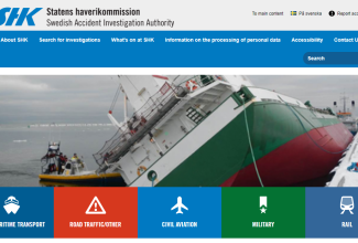 Rootsi Õnnetusjuhtumine Uurimise Ameti veebilehe avakuva